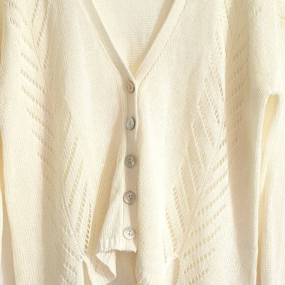 J Jill Womens Linen Blend Button Up Cardigan Size L Missy Ivory Cottagecore - Picture 4 of 10